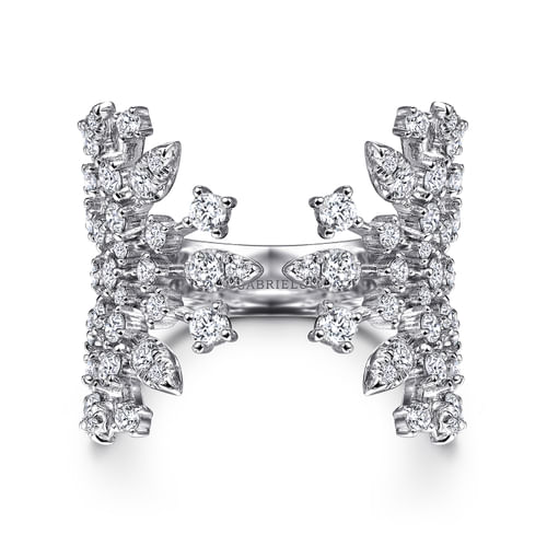 14K White Gold Diamond Branch Open Fan Ring