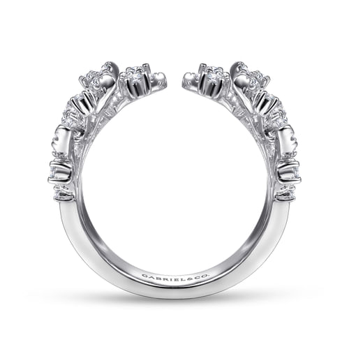 14K White Gold Diamond Branch Open Fan Ring