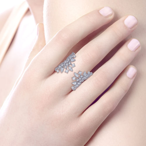 14K White Gold Diamond Branch Open Fan Ring