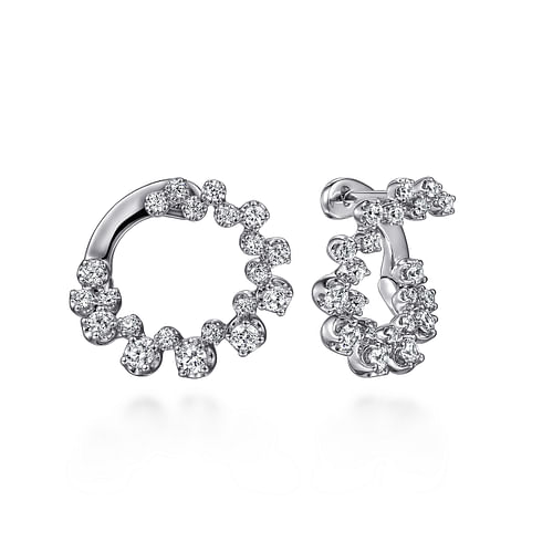 14K White Gold Diamond Bubble Bypass Hoop Earrings