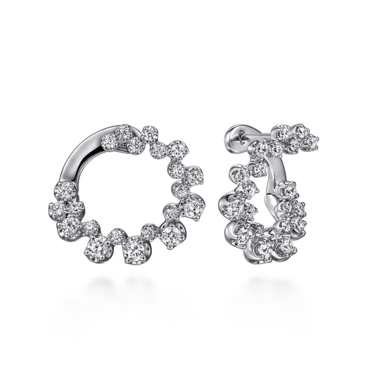 14K White Gold Diamond Bubble Bypass Hoop Earrings 14K White Gold Diamond Bubble Bypass Hoop Earrings