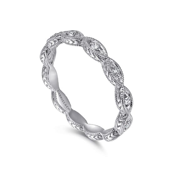 14K White Gold Diamond Bujukan Marquise Station Ring angle 3
