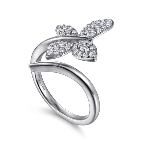 14K White Gold Diamond Butterfly Bypass Ring