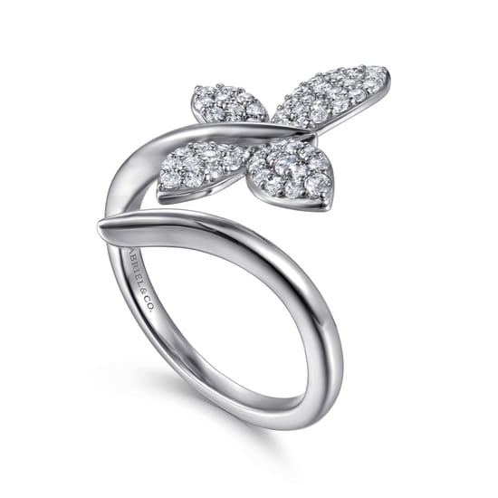 14K White Gold Diamond Butterfly Bypass Ring angle 3