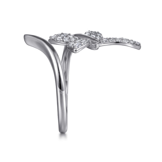 14K White Gold Diamond Butterfly Bypass Ring angle 4