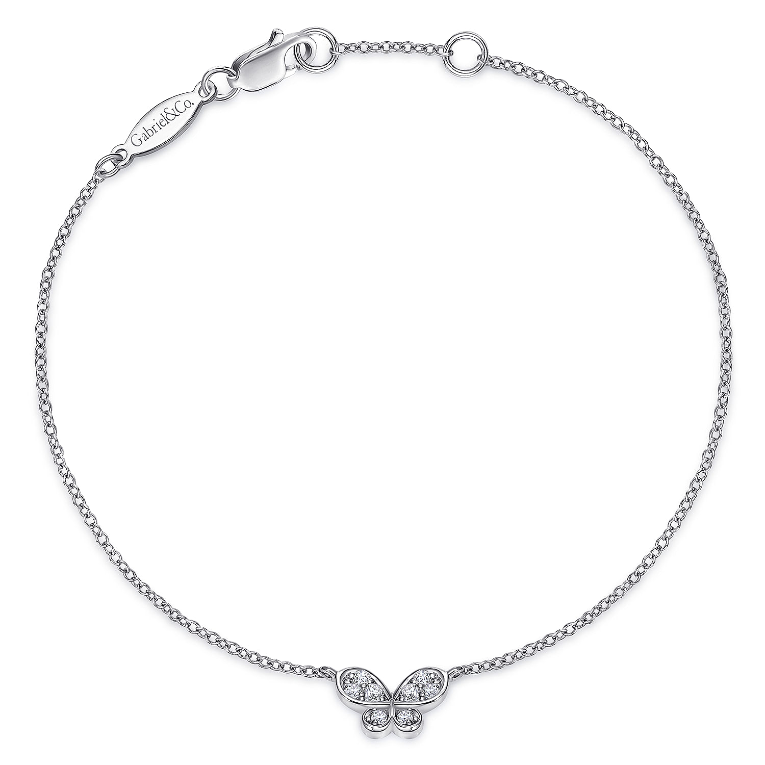 14K White Gold Diamond Butterfly Chain Bracelet