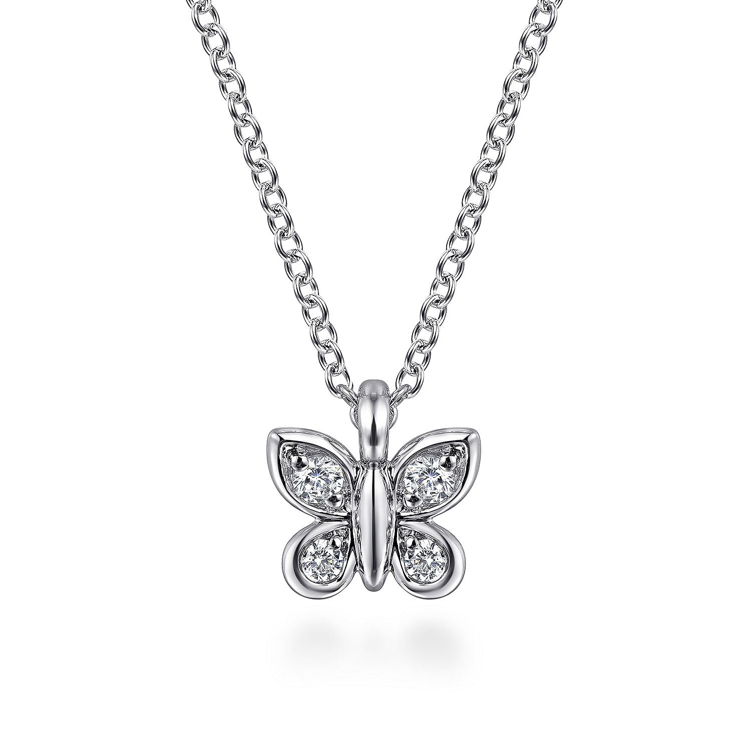 14K White Gold Diamond Butterfly Pendant Necklace 