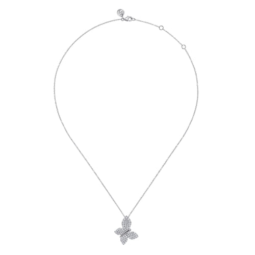 14K White Gold Diamond Butterfly Pendant Necklace