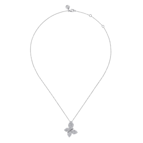 14K White Gold Diamond Butterfly Pendant Necklace angle 2