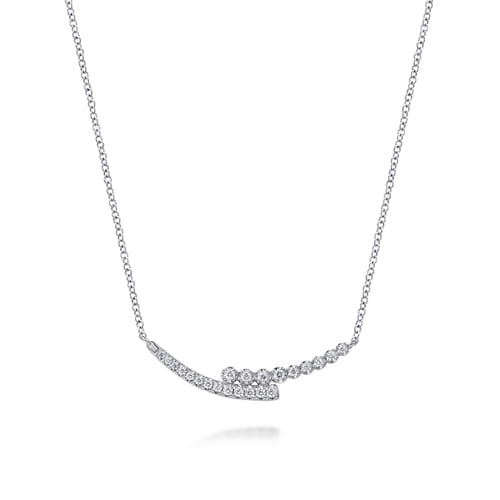14K White Gold Diamond Bypass Bar Necklace