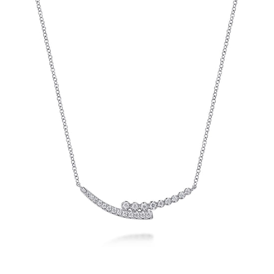 14K White Gold Diamond Bypass Bar Necklace