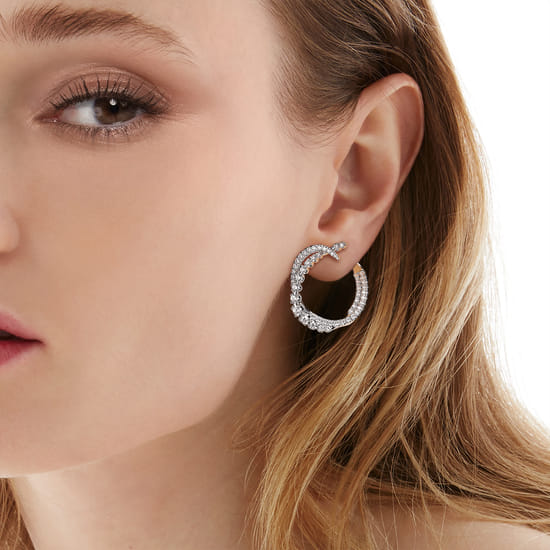 14K White Gold Diamond Bypass Hoop Earrings angle 2