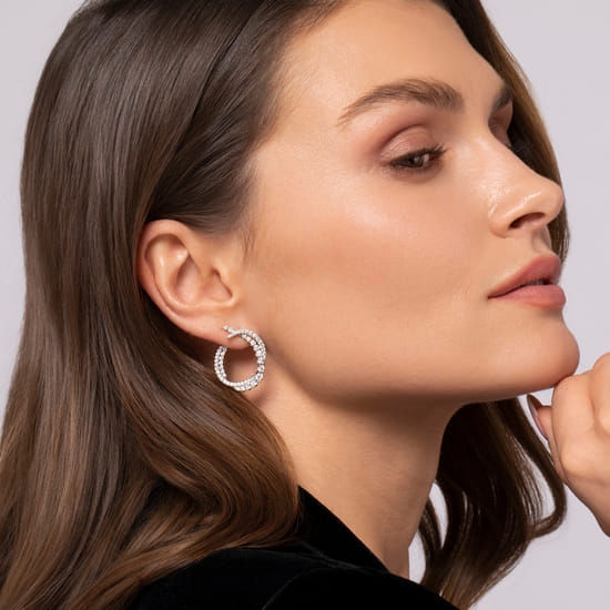 14K White Gold Diamond Bypass Hoop Earrings angle 3