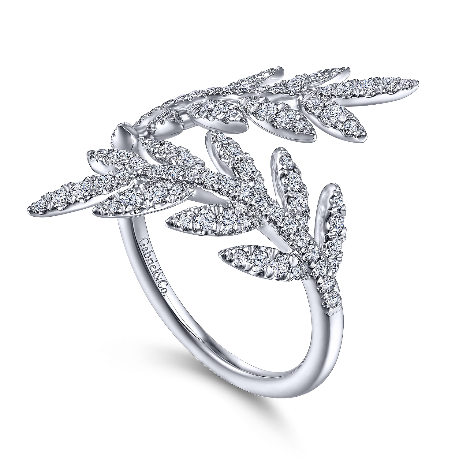 14K White Gold Diamond Bypass Leaf Ring