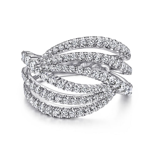 14K White Gold Diamond Bypass Multi Row Ring