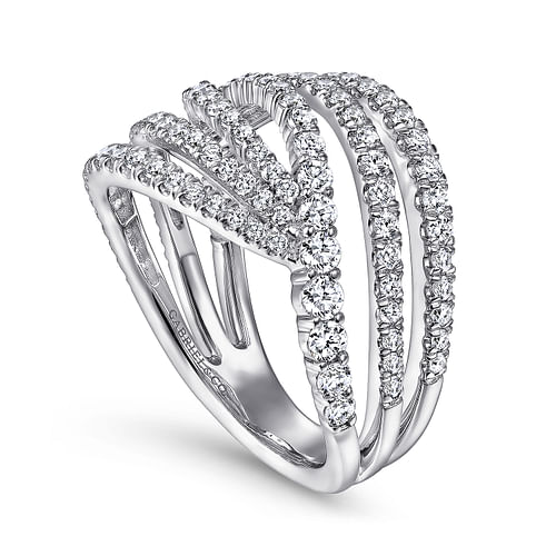 14K White Gold Diamond Bypass Multi Row Ring