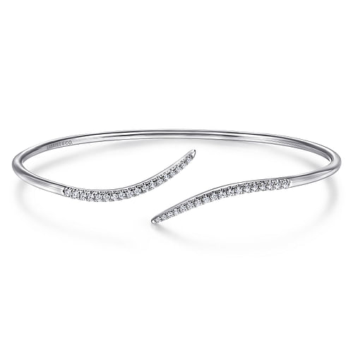 14K White Gold Diamond Bypass Open Bangle