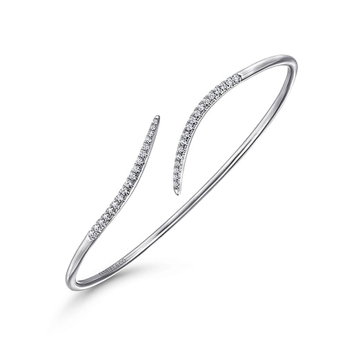 14K White Gold Diamond Bypass Open Bangle