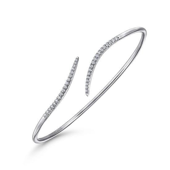 14K White Gold Diamond Bypass Open Bangle angle 2