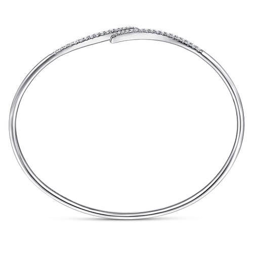 14K White Gold Diamond Bypass Open Bangle