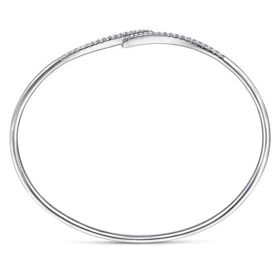 14K White Gold Diamond Bypass Open Bangle angle 3