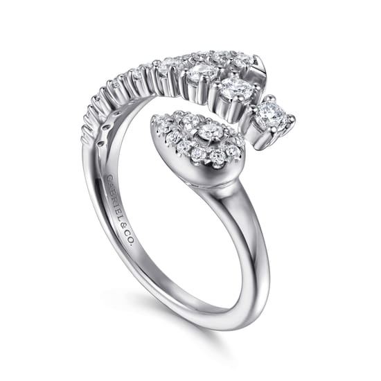 14K White Gold Diamond Bypass Ring angle 3
