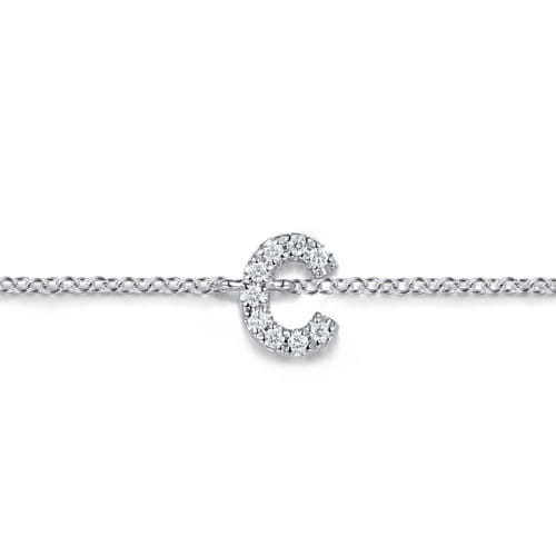 14K White Gold Diamond C Initial Chain Bracelet