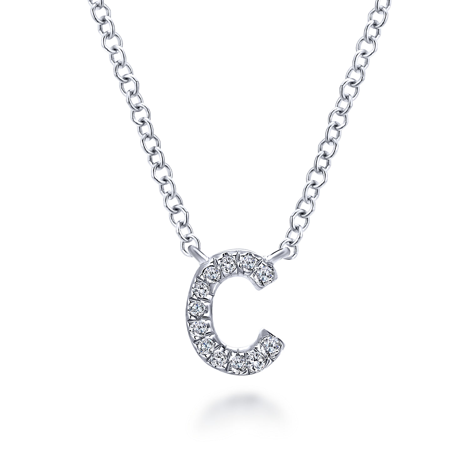 14K White Gold Diamond C Initial Pendant Necklace