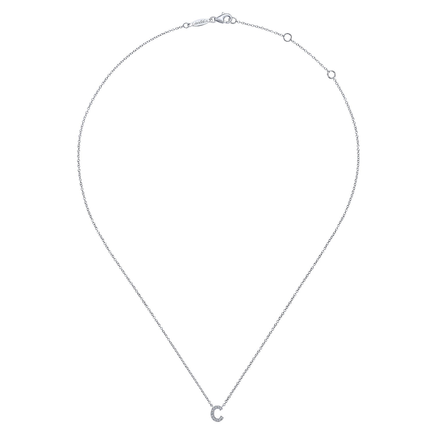 14K White Gold Diamond C Initial Pendant Necklace