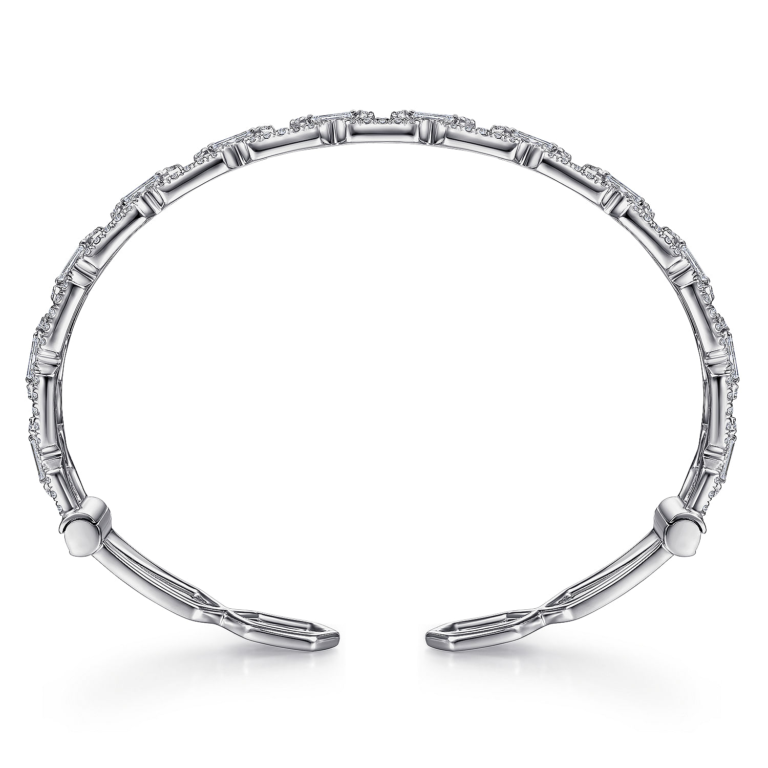 14K White Gold Diamond Chain Link Cuff Bracelet with Diamond Baguette Spacers