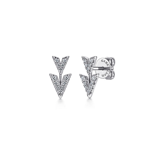 14K White Gold Diamond Chevron Earrings