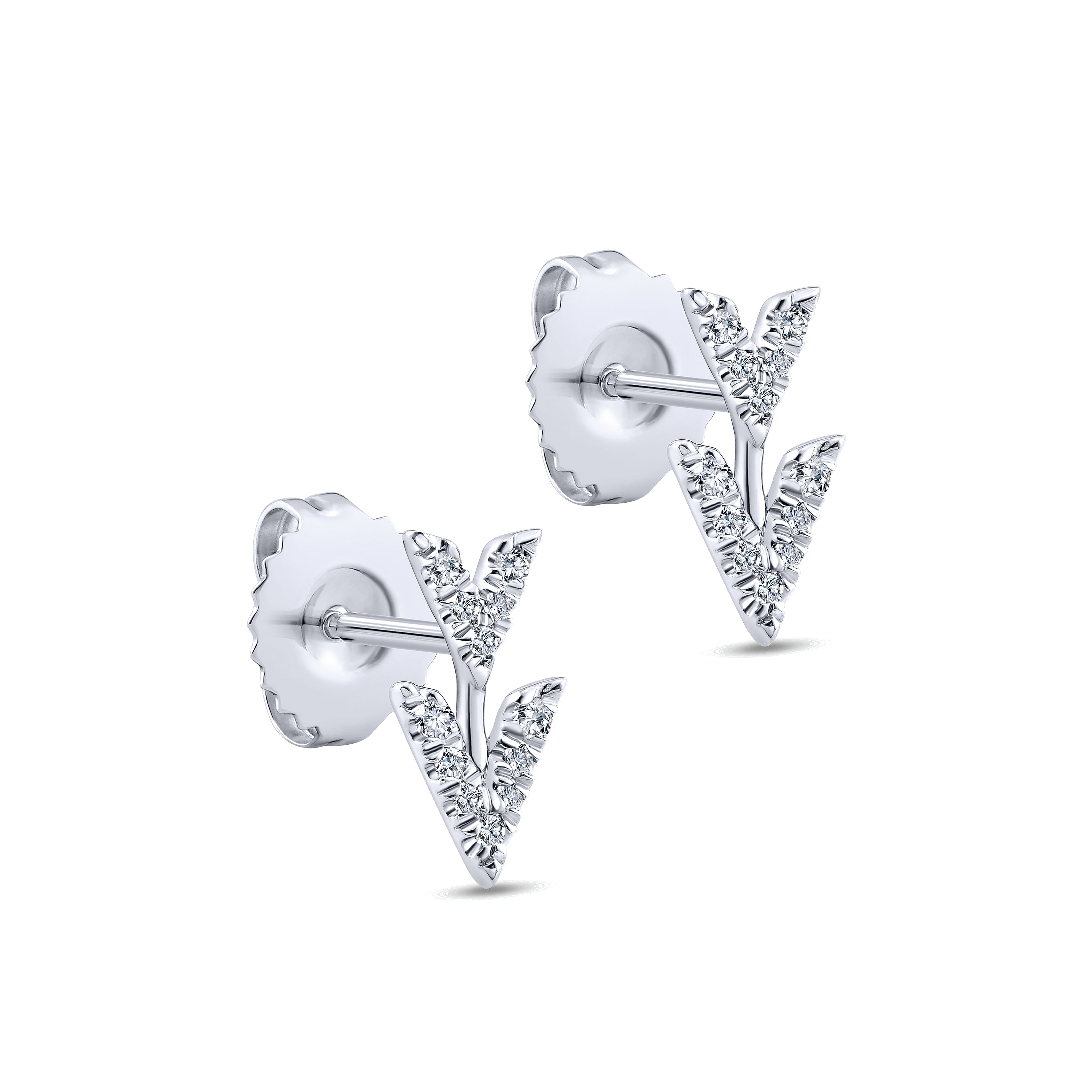 14K White Gold Diamond Chevron Earrings