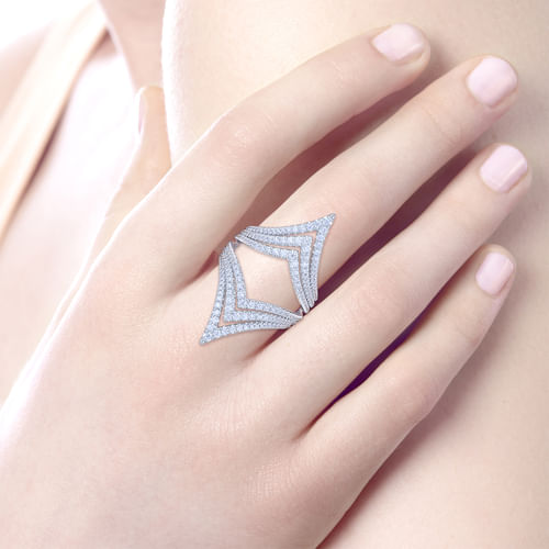 14K White Gold Diamond Chevron Ladies' Ring