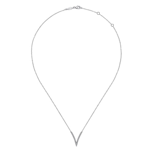 14K White Gold Diamond Chevron Necklace