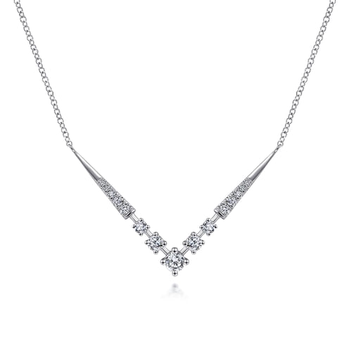 14K White Gold Diamond Chevron Necklace
