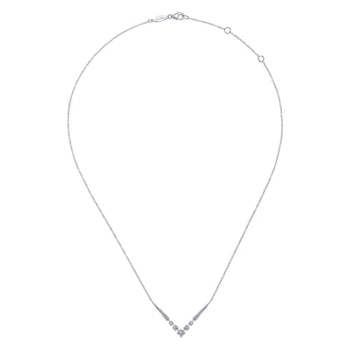 14K White Gold Diamond Chevron Necklace