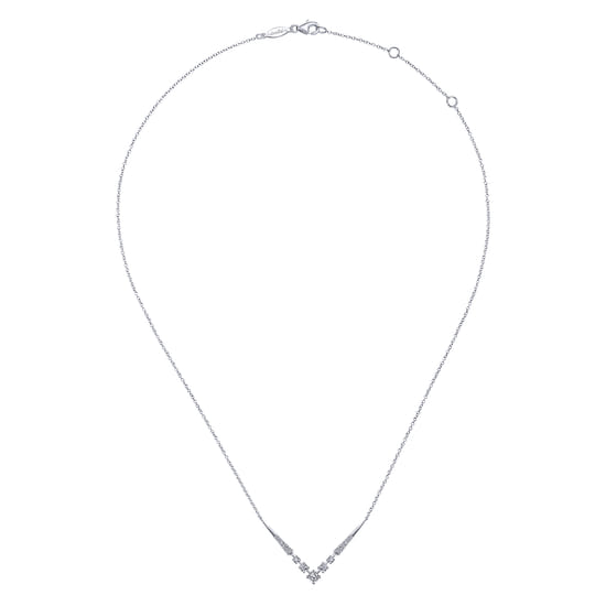 14K White Gold Diamond Chevron Necklace angle 2