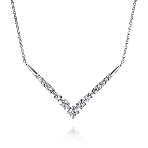 14K White Gold Diamond Chevron Necklace