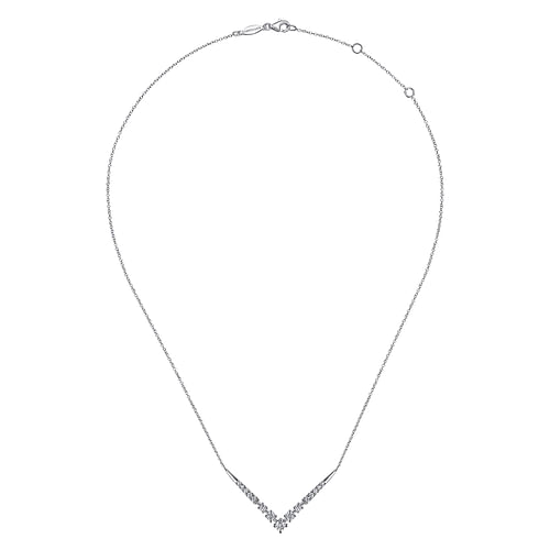 14K White Gold Diamond Chevron Necklace