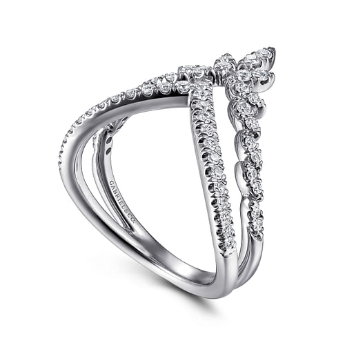 14K White Gold Diamond Chevron Ring