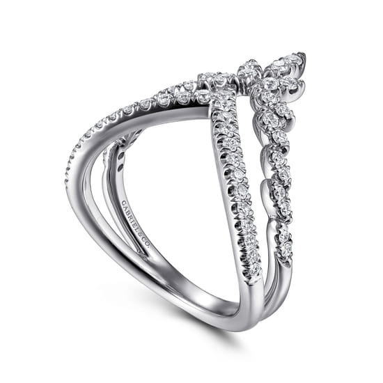 14K White Gold Diamond Chevron Ring angle 3