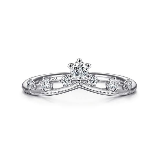 14K White Gold Diamond Chevron Ring