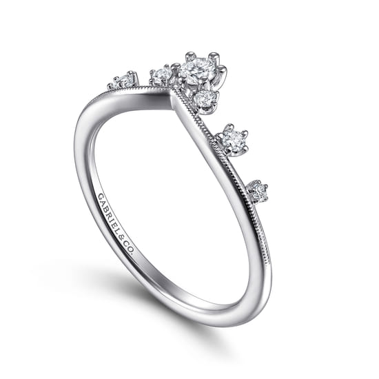 14K White Gold Diamond Chevron Ring angle 3