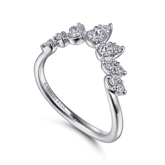 14K White Gold Diamond Chevron Ring angle 3