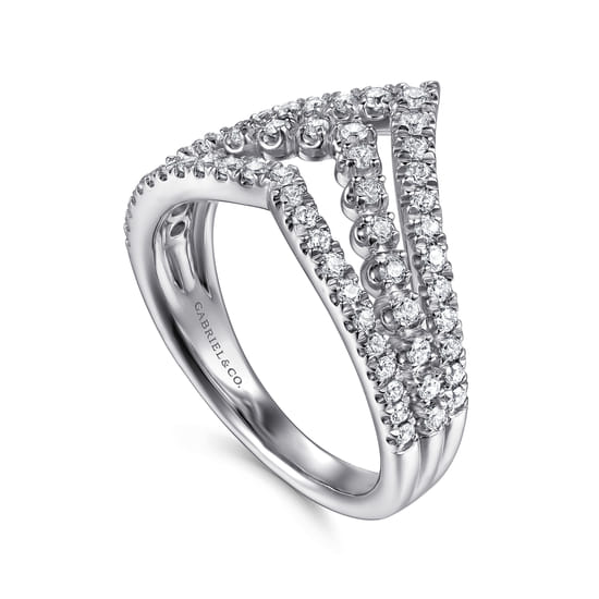 14K White Gold Diamond Chevron Ring angle 3