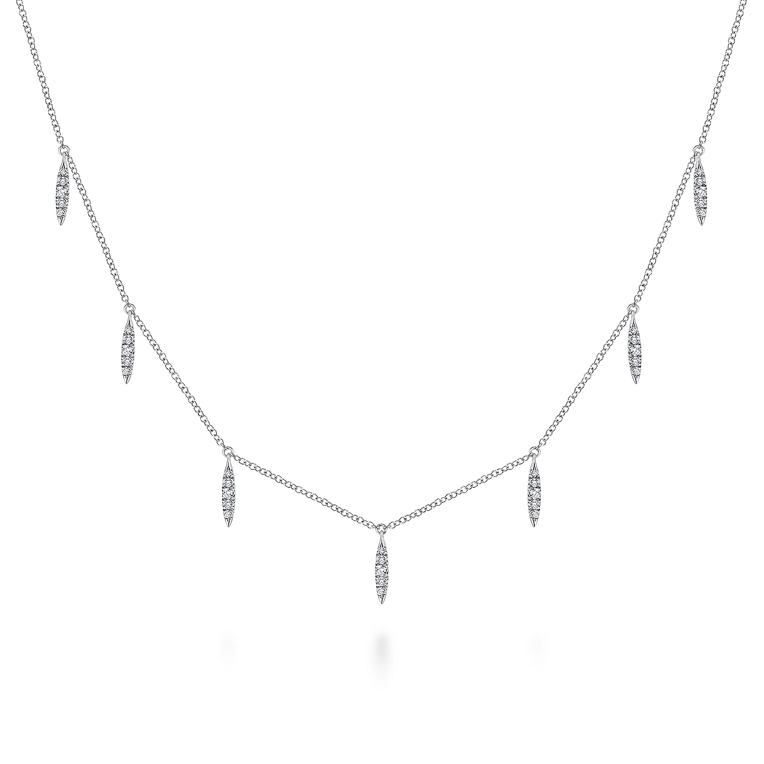 Gabriel - 14K White Gold Diamond Choker Necklace with Diamond Spike Drops