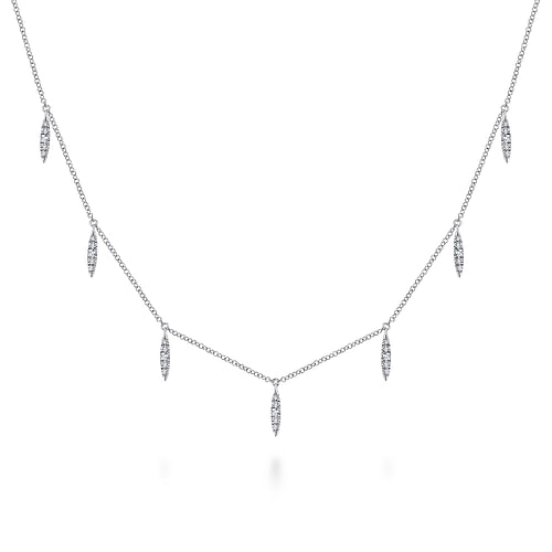 14K White Gold Diamond Choker Necklace with Diamond Spike Drops