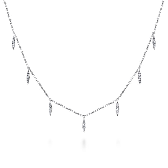 Gabriel - 14K White Gold Diamond Choker Necklace with Diamond Spike Drops