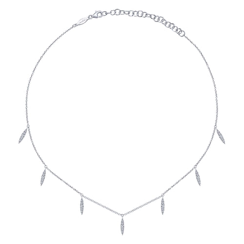 14K White Gold Diamond Choker Necklace with Diamond Spike Drops