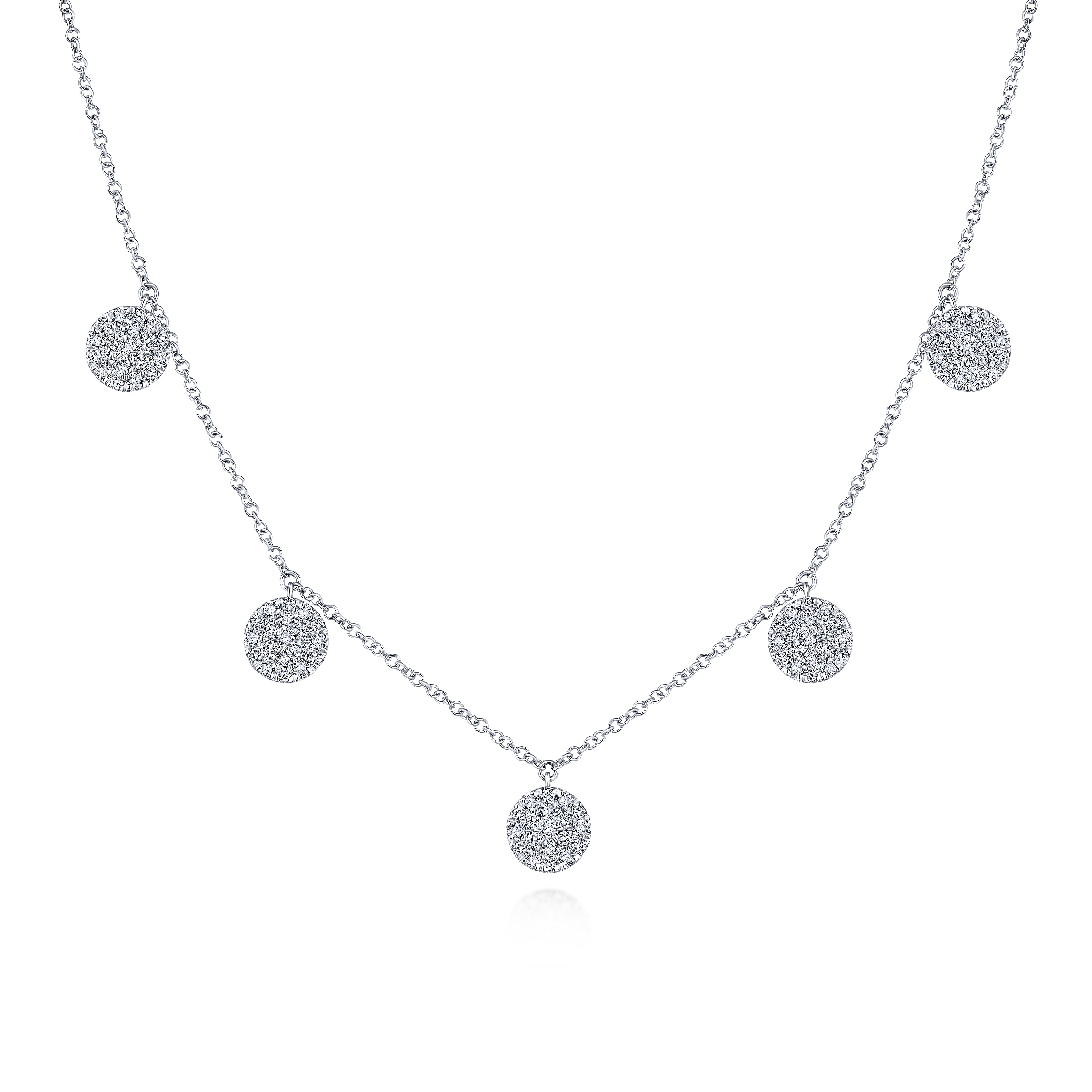 Gabriel - 14K White Gold Diamond Choker Necklace with Pavé Diamond Disc Drops